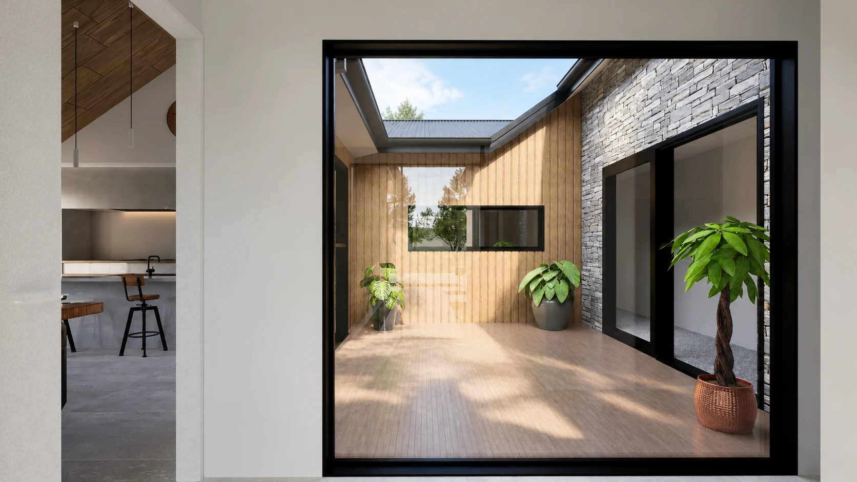 Courtyard glazing — architectural visualisation