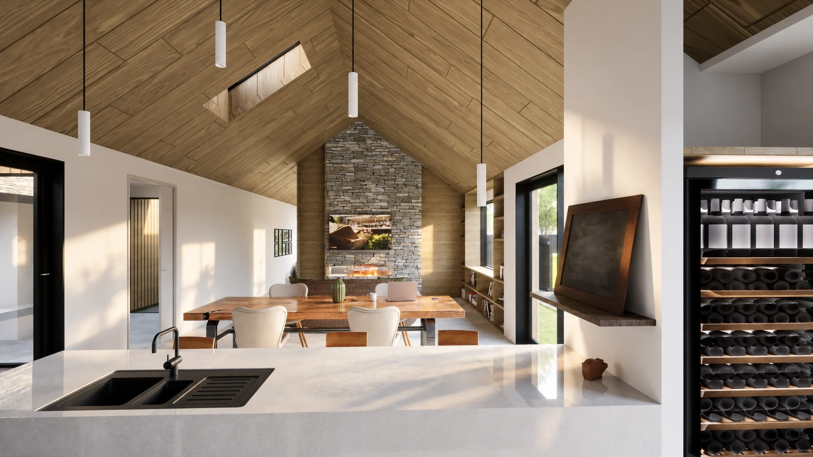 Kitchen to living — architectural visualisation