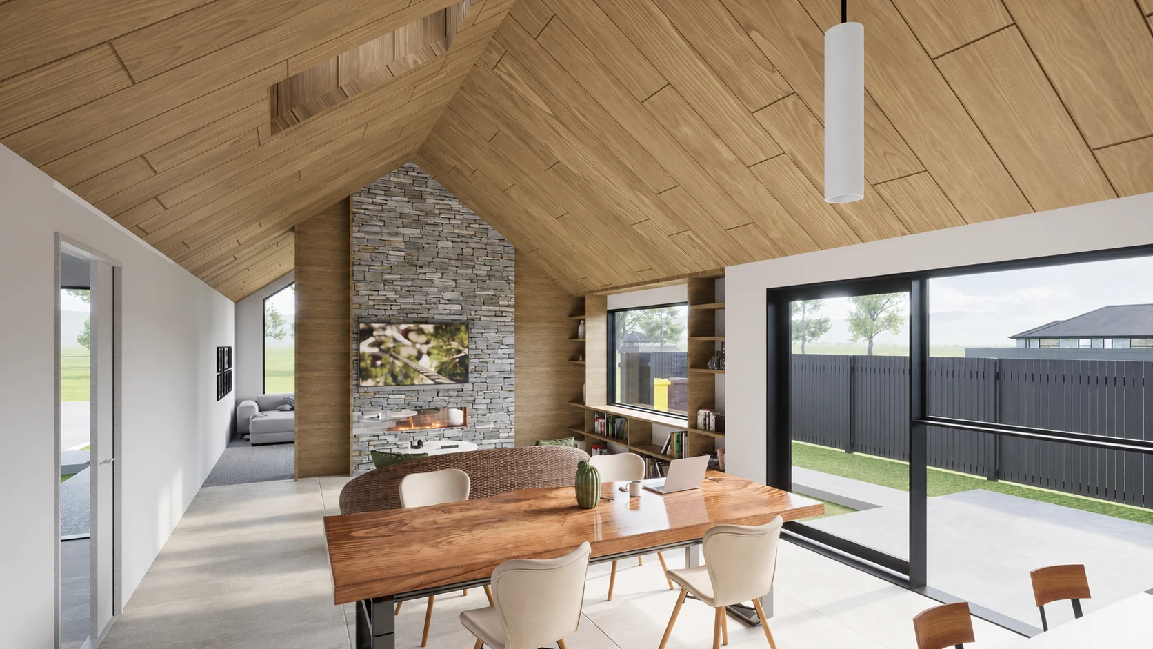 Dining and fireplace — architectural visualisation