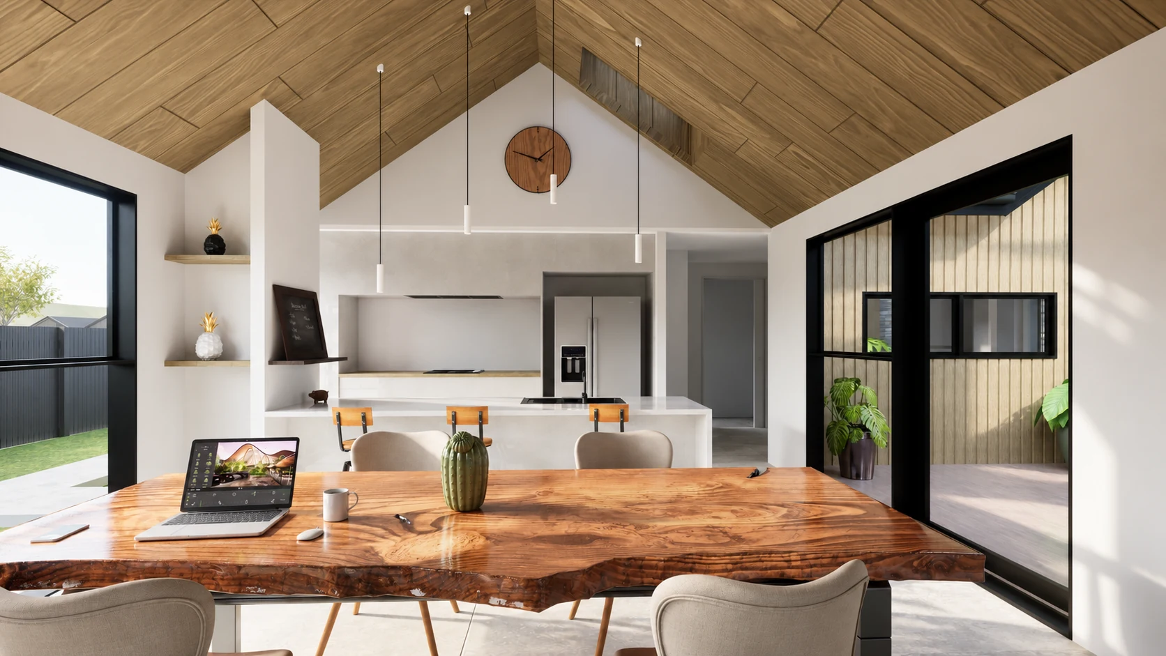 Dining to kitchen — architectural visualisation