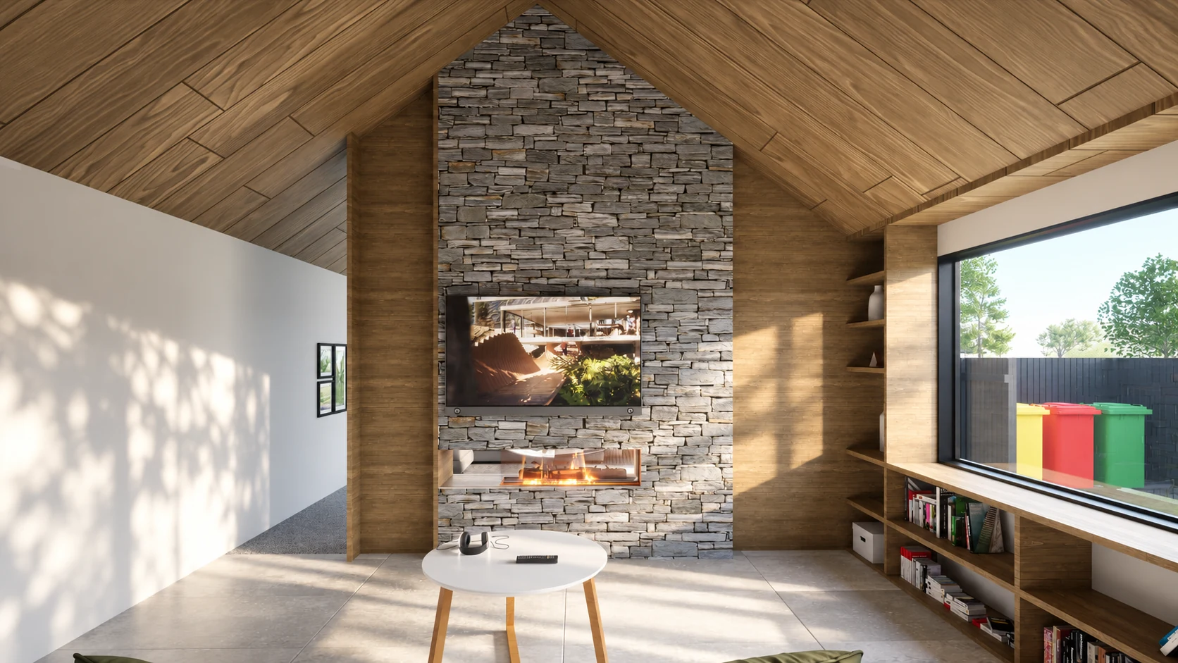 Fireplace and living — architectural visualisation